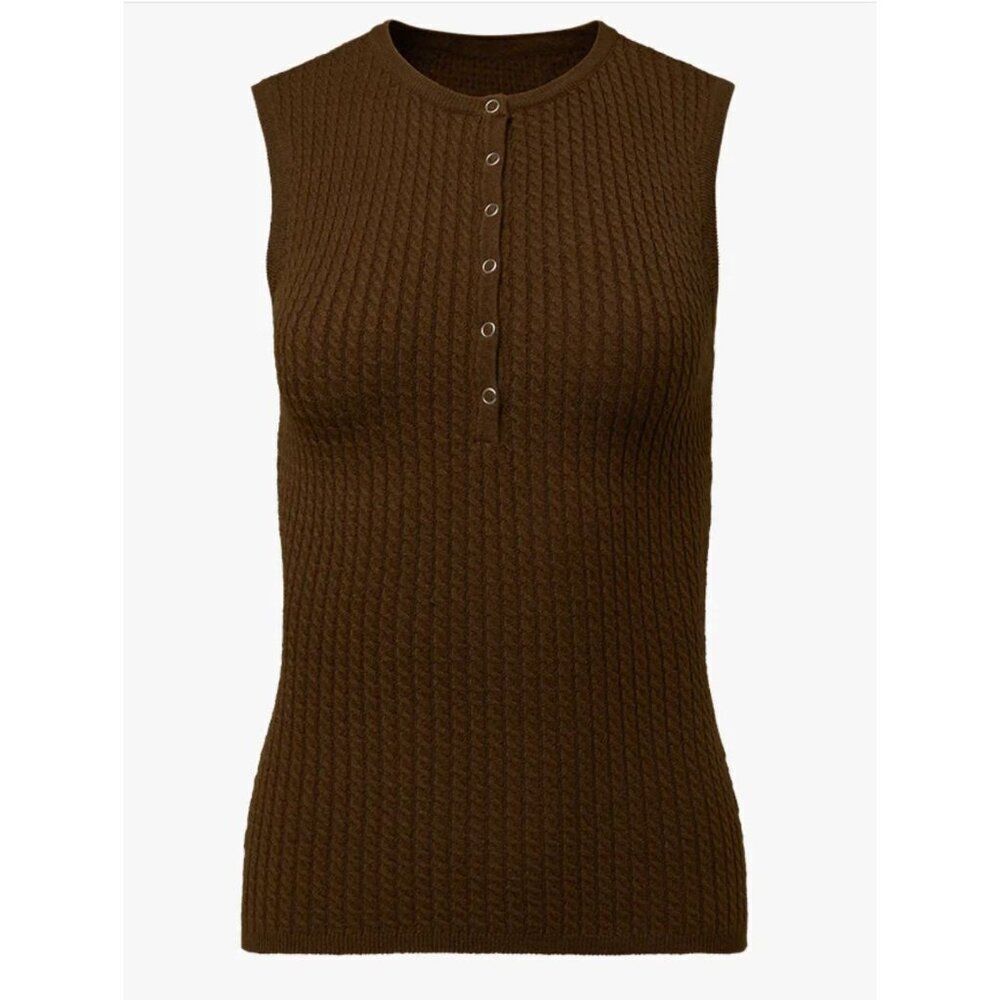 WEWOREWHAT Women’s Dark Green Henley Muscle Tank - Size M - Picture 5 of 13